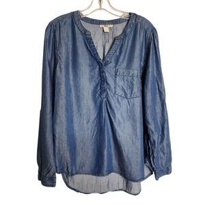 Bass Womens Blue 100% Lyocell Long Sleeve V-Neck Tunic Blouse Large RN69426